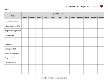 AED Monthly Inspection Tracker Medical Form