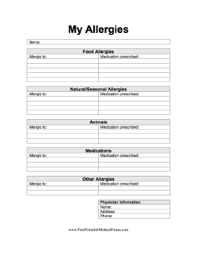 My Allergies Medical Form