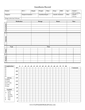 Anesthesia Record Medical Form