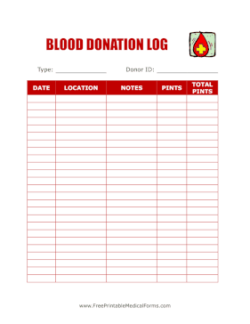 Blood Donation Log Medical Form