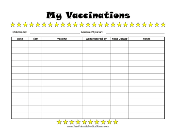 Child Vaccination Log Medical Form