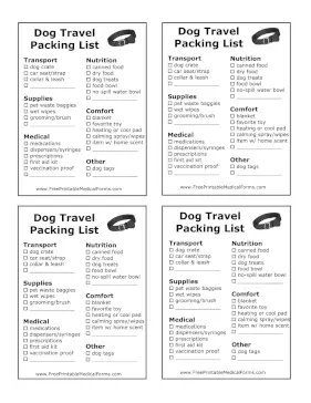 Dog Travel Packing List Medical Form