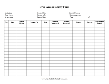Drug Accountability Form Medical Form