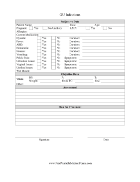 GU Infections Medical Form