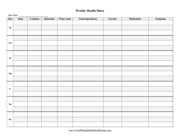 Master Health Diary Weekly Medical Form