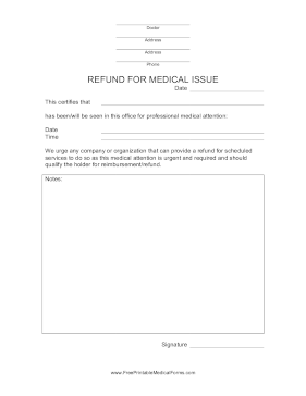 Medical Refund Excuse Note Medical Form