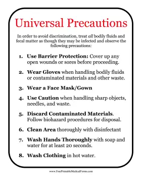 Universal Precautions Sign Medical Form