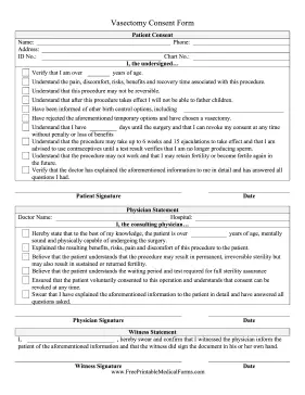 Vasectomy Consent Form Medical Form