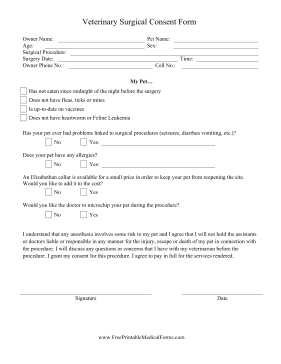 Veterinary Surgical Consent Form Medical Form