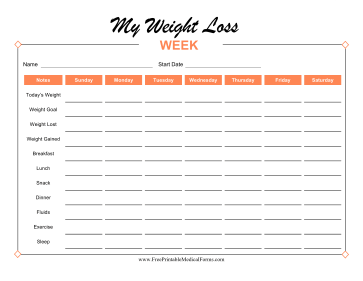 Weekly Weight Loss Tracker Colorful Medical Form