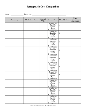 GLP 1 Cost Comparison Medical Form