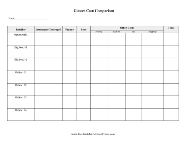 Glasses Cost Comparison Medical Form