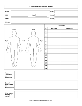 Acupuncture Intake Medical Form