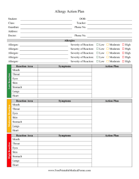 Allergy Action Plan Medical Form