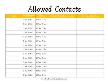 Allowed Contacts Medical Form