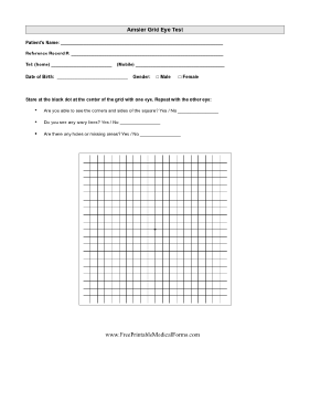 Amsler Grid Eye Test Chart Medical Form