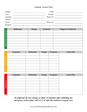 Asthma Action Plan Medical Form