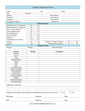 Athletic Physical Form Medical Form