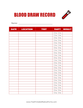 Blood Draw Record Medical Form