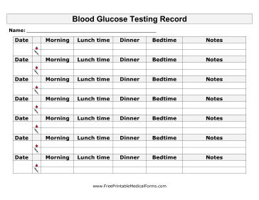Blood Glucose Chart Large Print Medical Form