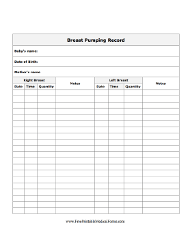 Breast Pumping Record Medical Form