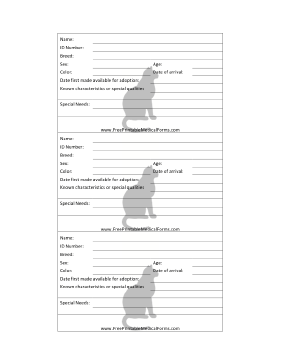 Cat Adoption 3x5 Cage Card Medical Form