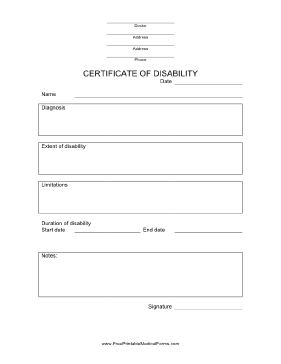 Certificate of Disability Form Medical Form