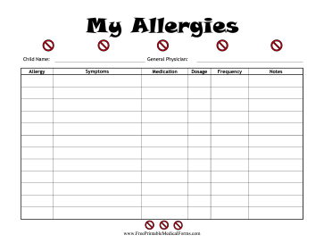 Child Allergies Log Medical Form