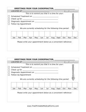 Chiropractor Reminder Postcard Medical Form