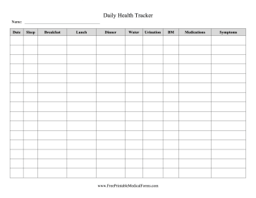 Daily Health Tracker Medical Form