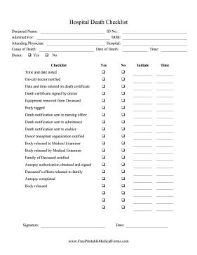 Death Checklist Medical Form