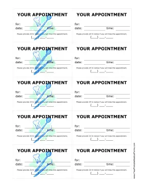 Dental Office Treatment Reminder Cards Medical Form