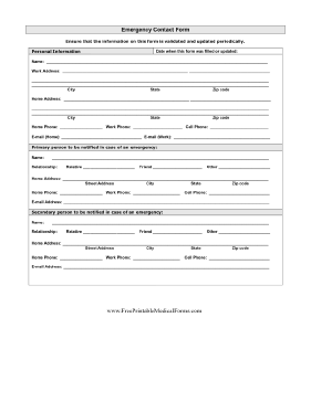 Detailed Emergency Contact Form Medical Form