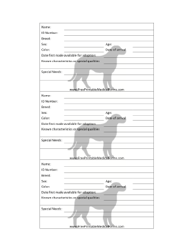 Dog Adoption 3x5 Cage Card Medical Form