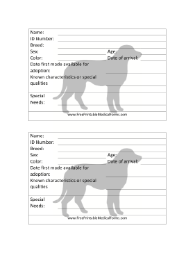 Dog Adoption 4x6 Cage Card Medical Form