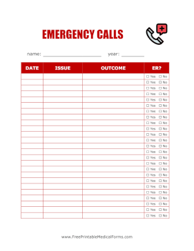 Emergency Phone Calls Log Medical Form