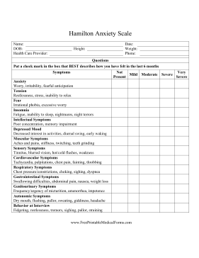 Hamilton Anxiety Scale Medical Form