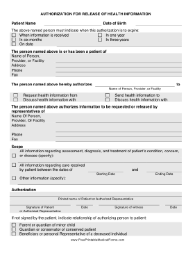 Health Information Release Authorization Form Medical Form
