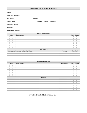 Health Profile Tracker for Adults Medical Form