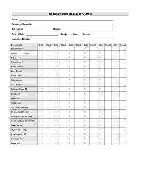 Health Record Tracker for Adults Medical Form