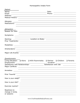 Homeopathic Intake Form Medical Form