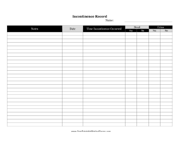 Incontinence Record Log Medical Form