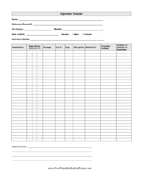 Injection Tracker Medical Form