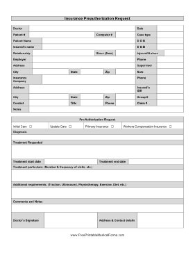 Insurance Preauthorization Request Medical Form