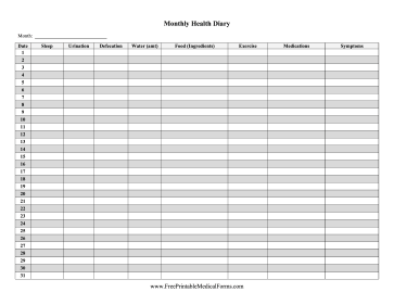 Master Health Diary Monthly Medical Form