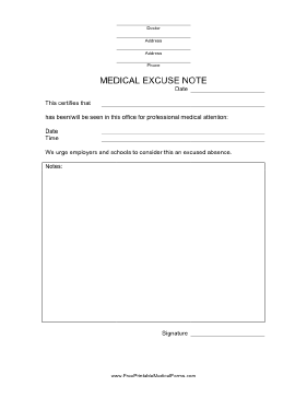 Medical Excuse Note Medical Form
