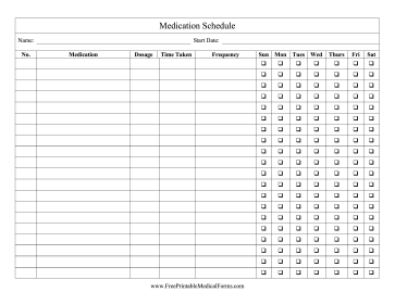 Medication Schedule Checklist Medical Form
