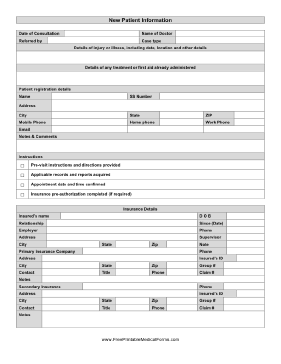 New Patient Sheet Medical Form