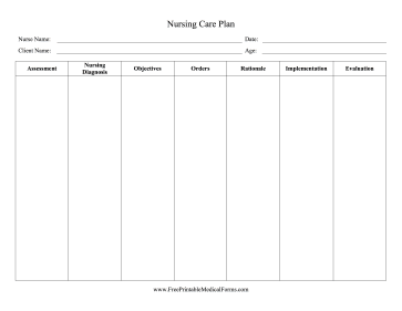 Nursing Care Plan Medical Form