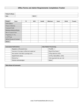 Office Forms Completion Tracker Medical Form